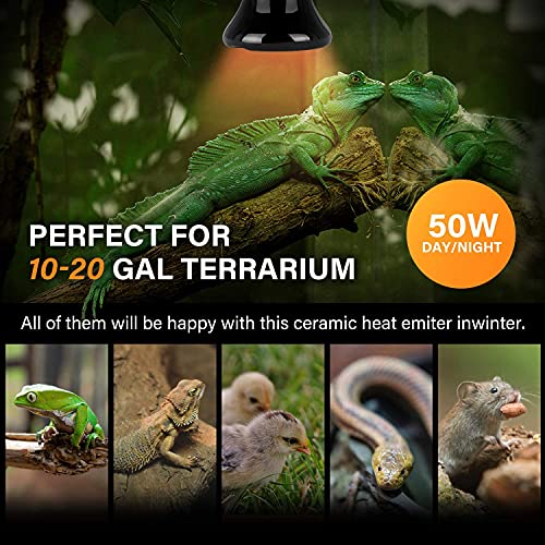 Simple Deluxe 50W (Mini) Ceramic Heat Emitter Reptile Heat Lamp Bulb No Light Emitting Brooder Coop Heater for Amphibian Pet & Incubating Chicken, Black, 1-Pack - size: 50 Watts, style: 1 Pack