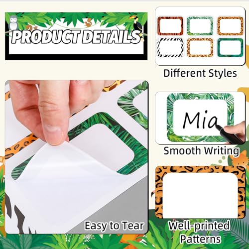 JarThenaAMCS 180 Pcs Animal Print Name Tag Stickers Self-Adhesive Africa Safari Tropical Leaves Nameplates Leopard Label Decals for Back to School Students Teacher Desk Classroom, 3.4 x2.5 Inch - style: Animal Print
