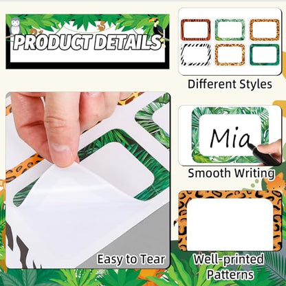 JarThenaAMCS 180 Pcs Animal Print Name Tag Stickers Self-Adhesive Africa Safari Tropical Leaves Nameplates Leopard Label Decals for Back to School Students Teacher Desk Classroom, 3.4 x2.5 Inch - style: Animal Print
