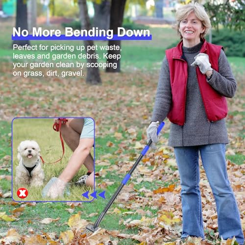 Pooper Scooper, Dog Pooper Scooper Tray and Rake Set with Adjustable Stainless Steel Long Handle for Large Medium Small Dogs (Blue) - color: Blue