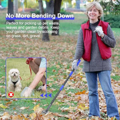 Pooper Scooper, Dog Pooper Scooper Tray and Rake Set with Adjustable Stainless Steel Long Handle for Large Medium Small Dogs (Blue) - color: Blue