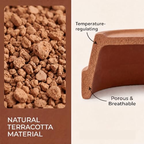Terracotta Reptile Hide, 6.9x6.9 Bionic Humid Hideout with Smooth Entrance | Fish Tank Decorations, Basking Platform for Turtle, Frog, Toad, Bearded Dragon, Leopard Gecko, Snake, Crested Gecko