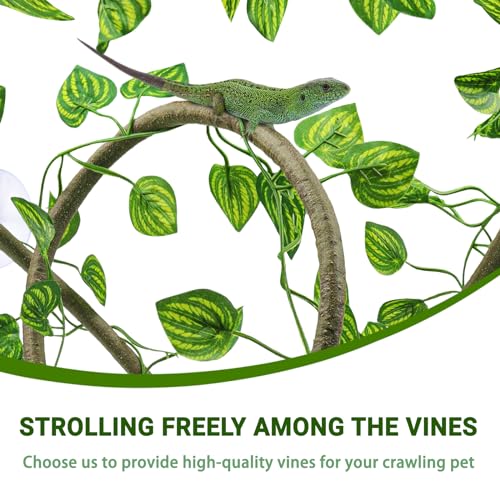 QUOZUO Reptile Tank Accessories, Artificial Plants Vines and Flexible Leaves With Suction Cups, Crested Gecko Tank Long Vines Hide for Climbing, Chameleon, Lizards