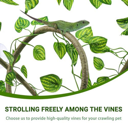QUOZUO Reptile Tank Accessories, Artificial Plants Vines and Flexible Leaves With Suction Cups, Crested Gecko Tank Long Vines Hide for Climbing, Chameleon, Lizards
