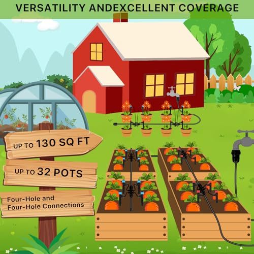 250FT Drip Irrigation Kit – 2026 New Quick-Connect Micro Irrigation System with 1/4'' 1/2'' Tubing (128FT (46FT 1/2 Inch+82FT 1/4 Inch) - size: 128FT (46FT 1/2 Inch+82FT 1/4 Inch）