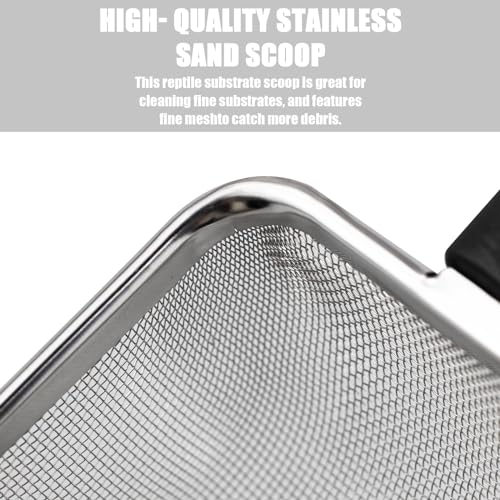 2PCS Stainless Steel Reptile Scooper Set - Fine Mesh Substrate Sifter Scoops for Litter Cleaning, Metal Sand Shovel Combo for Efficient Corner Cleaning and Substrate Sifting in Sand Bedding