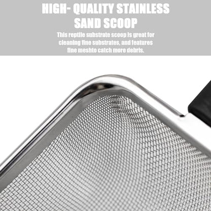 2PCS Stainless Steel Reptile Scooper Set - Fine Mesh Substrate Sifter Scoops for Litter Cleaning, Metal Sand Shovel Combo for Efficient Corner Cleaning and Substrate Sifting in Sand Bedding