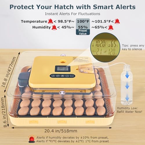 Incubators for Hatching Eggs, 56 Eggs Incubator with Egg Candler, Auto Egg Turner, Temp & Humidity Control, Hatch Day,360° Viewing for Chicken,Duck,Quail Eggs,Ideal for Farm,School and Lab,Blue&Yellow - size: 56 Eggs