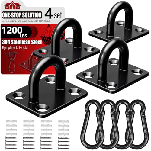 304 Stainless Steel Pad Eye Snap Hook,M8 Ceiling Hook 1200Lb,8Pcs | Hanging Kit with Screws for Hammock Chair Swing, Yoga Gym Equipment, Sun Shade Sail, Plant Hangers & Marine Boat Hardware - size: 3.15 inch, style: Black Square