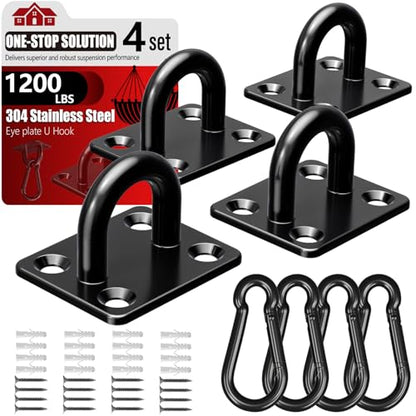 304 Stainless Steel Pad Eye Snap Hook,M8 Ceiling Hook 1200Lb,8Pcs | Hanging Kit with Screws for Hammock Chair Swing, Yoga Gym Equipment, Sun Shade Sail, Plant Hangers & Marine Boat Hardware - size: 3.15 inch, style: Black Square