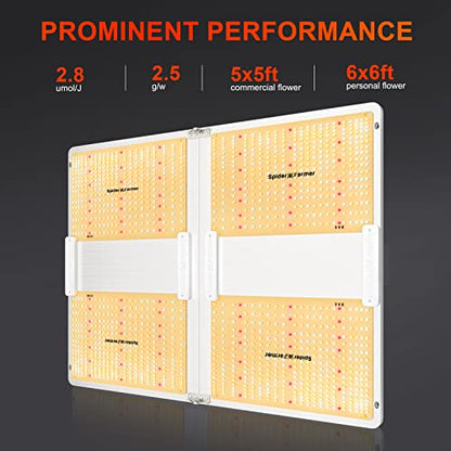 Spider Farmer SF7000 LED Grow Lights for Indoor Plants in 5x5 Grow Tent | 650W Dimmable Full Spectrum Grow Light, Samsung LM301B Diodes 2.8 PPE System for Seed Starting, Vegetables & Bloom - size: 5x5