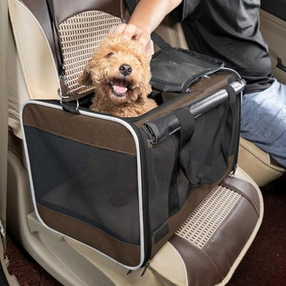 GAPZER Pet Carrier for Large Cat Soft-Sided Animal Traveling Bag up to 20lb | Privacy Protection Big Kitten Car Travel Cloth Carry Bag up to 20 lbs, Small Animal Portable Mesh Kennel Cage for Vet Visits - color: Mocha Brown