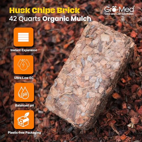 Coco Chips for Plants (500g Bricks, 6-Pack) - Organic Coconut Husk Chips for Potting, Garden & Seed Starter Soil - Coconut Mulch for Garden & Plants - size: 6 Pack Coco Husk Brick (6.6 lb)