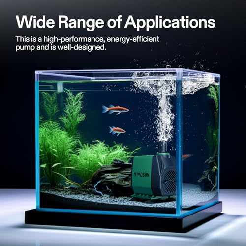 VIVOSUN 800GPH Submersible Fountain Water Pump for Pond, Aquarium, Statuary | 3000L/H, 50W, Ultra Quiet Water Pump with 10ft. High Lift and 6.5ft. Power Cord, 3 Nozzles for Hydroponics, Green - size: 7"×5"-800