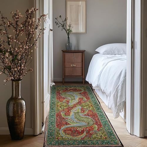 Cartoon Alligator Print Area Rugs 2ftx4ft Boho Crocodile Reptile Decor Rug for Bathroom Kitchen Laundry Room Washable Non-Slip Green Runner Crocodile Carpet - size: 2'x4'/60*120cm/48"x24"(Rectangular)
