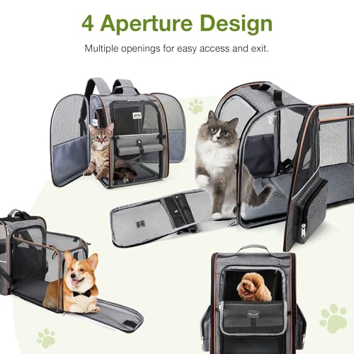 Cat Carrier Backpack, Expandable Pet Carrier with Sun Shade & Full Front Opening, Breathable Mesh Backpack for Small Dogs & Medium Cats Up to 18 Lbs, Foldable for Hiking, Camping (Grey) - color: Grey
