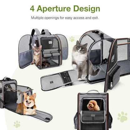 Cat Carrier Backpack, Expandable Pet Carrier with Sun Shade & Full Front Opening, Breathable Mesh Backpack for Small Dogs & Medium Cats Up to 18 Lbs, Foldable for Hiking, Camping (Grey) - color: Grey