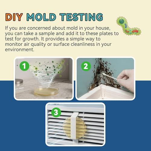 12-Pack Pre-Poured Agar Plates Petri Dishes Home Mold Test Kit with Swabs | 9cm Individually sealed sterile agar plates for diy mold testing on indoor air quality, surfaces, basement, and bathroom - color: Agar Plates for Science