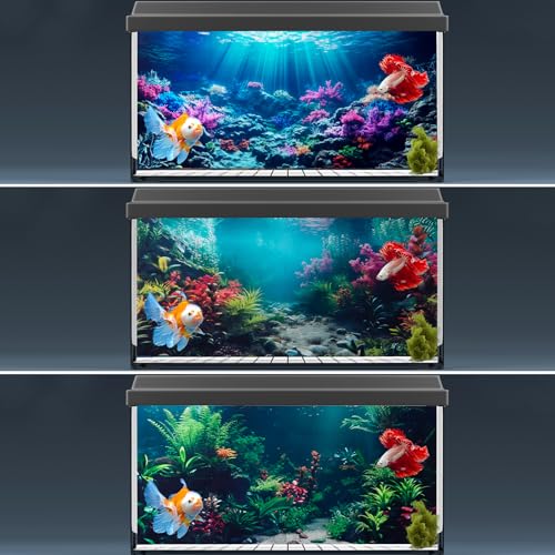 3 Pack Aquarium Background, 36x18 inch Polyester Aquarium Background | Cloth Fish Tank Background, Undersea Corals Sunshines & Rock Aquatic Plants, Backgrounds for Fish Tank - size: 36x18 Inch