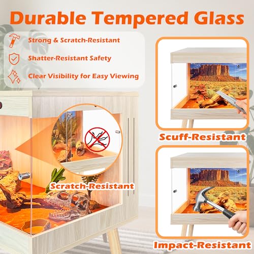 ROYXEN Reptile Tank 64 Gallon, Bearded Dragon Tank with Leg Stand, Tempered Glass Reptile Enclosure, Lizard Tank for Chameleon, Lizard Habitat (Oak,40 Length Inch) - color: Oak, size: 40"x20"x19.5"
