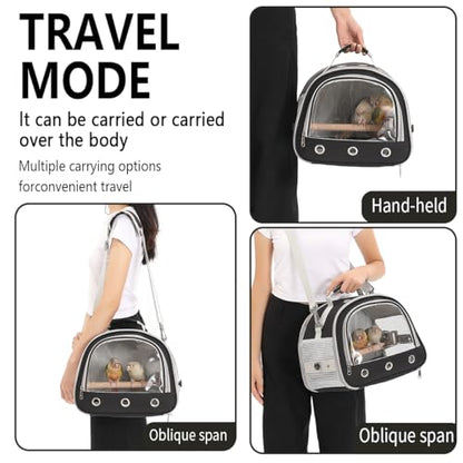 Bird Carrier,Bird Cage Parakeet Parrot Budgie Carrier Backpack for Small Birds, Travel Bird Cages with Perch, Transparent Ventilation Cockatiels, Lightweight Pet Carrier for Outdoor Use(Black) - color: Black