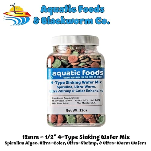 4-Type 12mm-1/2" Sinking Wafer Mix for Bottom Fish, Tropicals, 11oz SM Jar | Spirulina-Algae, Ultra-Worm, Ultra-Shrimp, Color Enhancing Wafers For Shrimp, Snails, Crabs, Crayfish, All Tropical Fish - size: 11 Ounce (Pack of 1)
