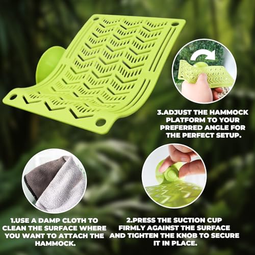 Bearded Dragon Tank Accessories, Green Plastic Reptile Hammock with Suction Cup and Ropes to Install, Bearded Dragon Accessories, Reptile Hammock for Bearded Dragon, Gecko, Frog, Spider, Chameleon