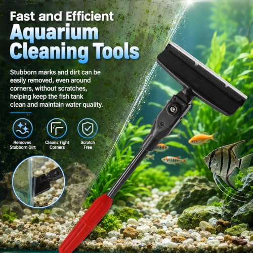 FISORAS Aquarium Cleaning Tools, 7 in 1 Fish Tank Cleaning Kit with Adjustable Long Handle,Aquarium Sponge Brush and Fish Net