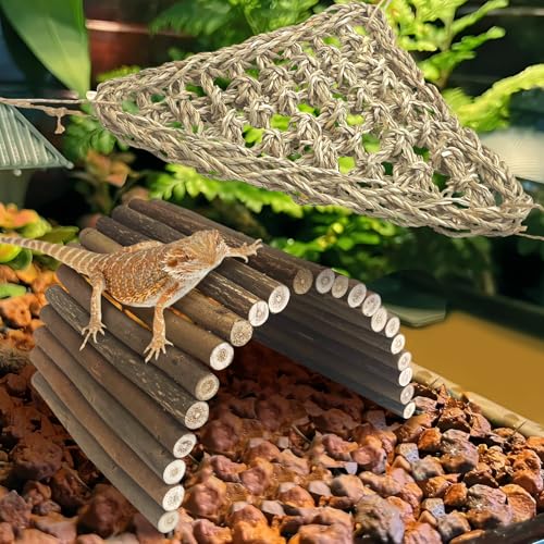 BNOSDM Reptile Wood Hideout Bridge Flexible Hammock 3PCS Reptile Habitat Accessory Set Bearded Dragan Tank Accessaries for Lizard Turtle Hermit Crabs Ball Python Gecko
