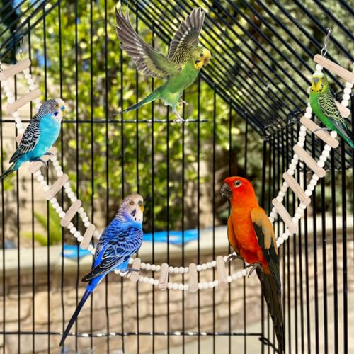 SIMENA Wooden Climbing Ladder for Birds & Hamsters, Interactive Swing & Ladder Toys for Small Pets – Ideal for Hamsters, Birds, Parrots, Squirrels, and Sugar Gliders (16 ladders, 36")