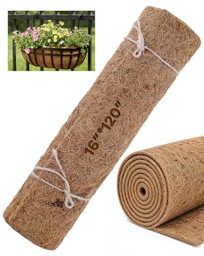Coco Liners for Planters - 16" x 120" Thick Coconut Fiber, Pre-Drained Planter Liner, Reptile Bedding & Garden Mat | 100% Natural & Biodegradable Coconut Coir for Plants - size: 16 inches x 120 inches