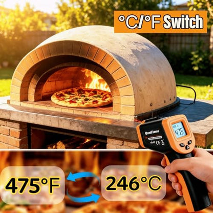 0.5 Seconds Fast Reading Cooking Thermometer Temperature Gun for Pizza Oven | IR Thermometer for Pizza Oven Griddle Cast Iron Non-Contact Digital Laser Thermometer Gun with Carrying Case (NOT for Human) - color: Yellow