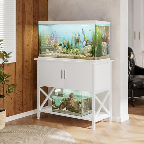 APPOLYN 40-50 Gal Aquarium Stand with Cabinet Storage, White | 36.6"Lx18.9"W, Fish Tank Stand, Metal Frame, Adjustable Feet, Turtle Reptile Tank Stand, Easy Assembly, Living Room, Office - color: White