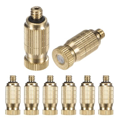 M METERXITY 8-Pack Brass Misting Nozzles, 0.006"/0.15mm Orifice Mister Nozzles Brass, High Pressure Spray Misting Nozzle Head for Outdoor Cooling System/Greenhouse/Landscaping [10/24 UNC] - size: 0.15mm
