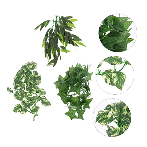 3pcs Vine Plant Decoration for Reptiles Lizard Snake Plants Leaves Tank Decor Lifelike Leaves