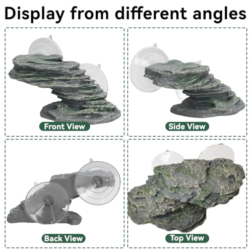 Turtle Basking Platform with Suction Cup, Tank Resin Climbing Ramp Rock | Aquarium Resting Terrace for Baby Tortoise, Terrapin, Lizard, Frogs, Newts, Reptile Stone Dock Ornament
