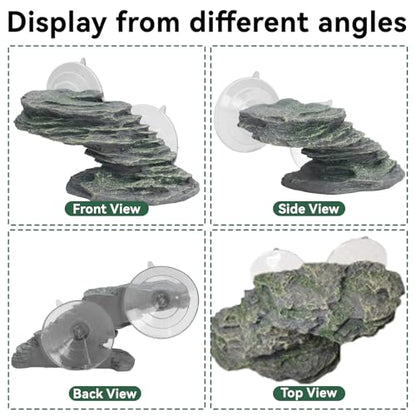 Turtle Basking Platform with Suction Cup, Tank Resin Climbing Ramp Rock | Aquarium Resting Terrace for Baby Tortoise, Terrapin, Lizard, Frogs, Newts, Reptile Stone Dock Ornament