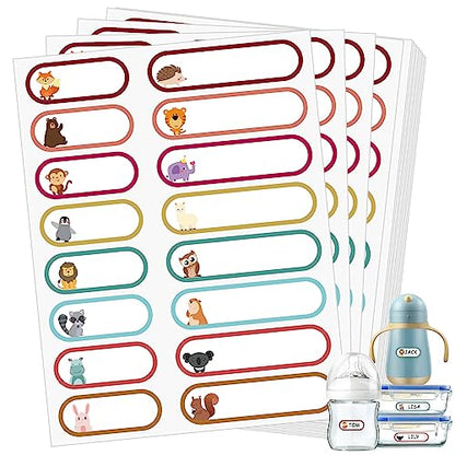 480 Baby Bottle Labels for Daycare, Waterproof Self-Laminating | Cute Animal Design, 2 Sizes, For Bottles, Lunch Boxes And School Gear - style: Cute Animal Style
