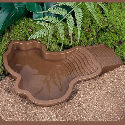 Spacious Reptiles Water Bowl with Ladder Steps Access Removable Component for Safe Turtles Soaking and Resting Slip Turtles Soaking Pool - color: Brown red