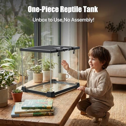 15 Gallon Fully Assembled Glass Reptile Enclosure, 20" x 12" x 14" | Escape-Proof Top Opening Terrestrial Reptile Terrarium Tank for Leopard Geckos, Corn Snakes, Frogs & Hermit Crabs - size: 20"L x 12"W x 14"H
