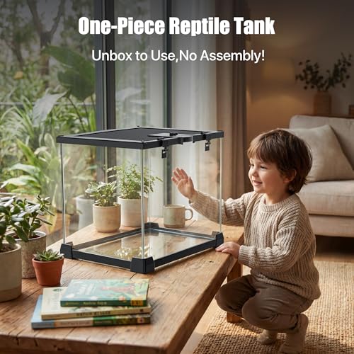 15 Gallon Fully Assembled Glass Reptile Enclosure, 20" x 12" x 14" | Escape-Proof Top Opening Terrestrial Reptile Terrarium Tank for Leopard Geckos, Corn Snakes, Frogs & Hermit Crabs - size: 20"L x 12"W x 14"H