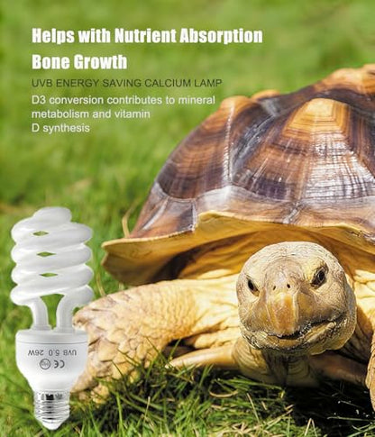 2 Pack E26 5.0 UVA UVB Reptile Light Bulb | 26W UVB Light Tropical Compact Fluorescent Terrarium Lamp for Chameleon Iguana Turtle Gecko Frog Snake - size: 26W UVB 5.0