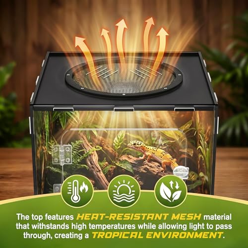 Reptile Tank Enclosure, Reptile Terrarium Acrylic Front Opening with Metal Translucent Mesh Top for Crested Gecko Lizards, Snakes, Chameleon (10Gallon) - color: 10Gallon