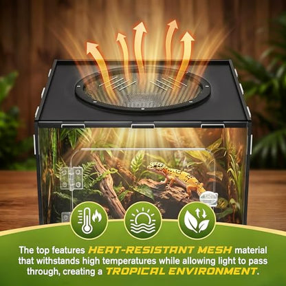 Reptile Tank Enclosure, Reptile Terrarium Acrylic Front Opening with Metal Translucent Mesh Top for Crested Gecko Lizards, Snakes, Chameleon (10Gallon) - color: 10Gallon