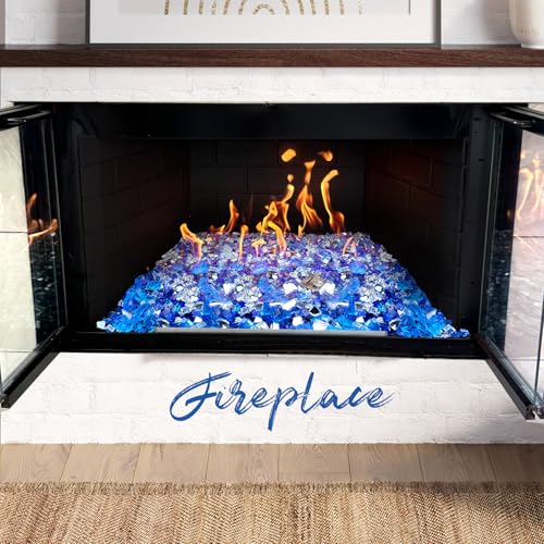 20 Pounds Fire Glass 1/2 Inch High Reflective Tempered Firepit Glass | Cobalt Blue, Oceanic Blue, Crystal Clear Rocks for Fireplace, Fire Pit Table, Fire Bowl and Landscaping & DIY Crafts - color: Cobalt Blue, Oceanic Blue and Crystal Clear, size: 1/2 inc