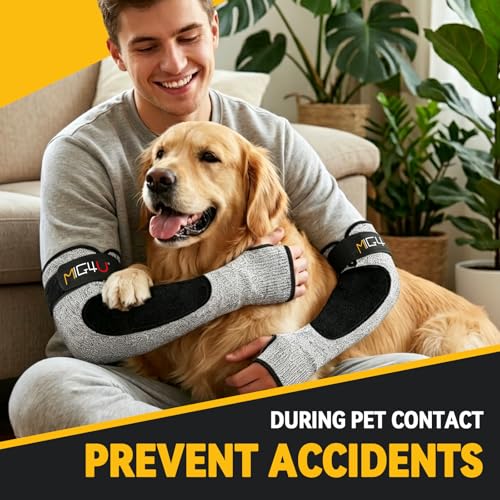 MIG4U Cut Resistant Sleeves with Leather Patches, Arm Safety Protection for Men and Women Thin Skin, Anti Puncture Level 5 Protective Arm Sleeve in Gardening, Farm, Welding, 18'' - color: Grey-leather Patch, size: Large
