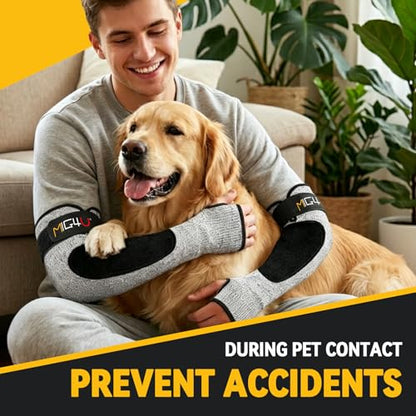 MIG4U Cut Resistant Sleeves with Leather Patches, Arm Safety Protection for Men and Women Thin Skin, Anti Puncture Level 5 Protective Arm Sleeve in Gardening, Farm, Welding, 18'' - color: Grey-leather Patch, size: Large