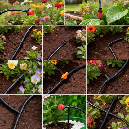 RedChili 240 Pack Drip Irrigation Fittings Kit for 1/4" Tubing, Include Misting Nozzles, Drippers, Stakes, Flat Tees, Single Barbs, Couplers, Valves, Tees, Elbows, Plugs, Crosses for Garden Irrigation - size: 1/4" Connection Kit-240P