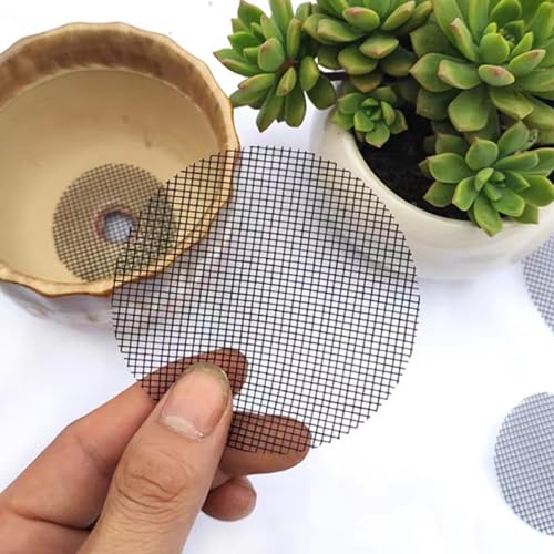 Sylken 200 Pack Flower Pot Hole Mesh Pad, 4" Rounds Drainage Hole Mesh Pad - Ultimate Gardening Solution Preventing Soil Loss, Anti-Slip, Bonsai Bottom Grid Mat Gifts for Women Gardeners! - size: 4"