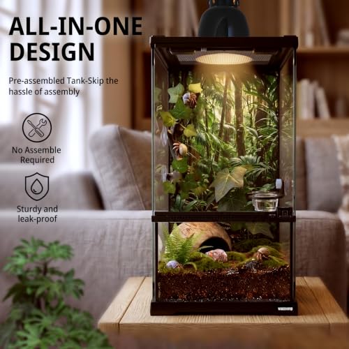 8"x8"x18"Tall Reptile Glass Tank Kit,Pre-Assembled Vertical Small Reptile Terrarium for Arboreal Species,Geckos,Chameleon,Tree Frog,Tarantula and Snake with Top and Front Openning Door